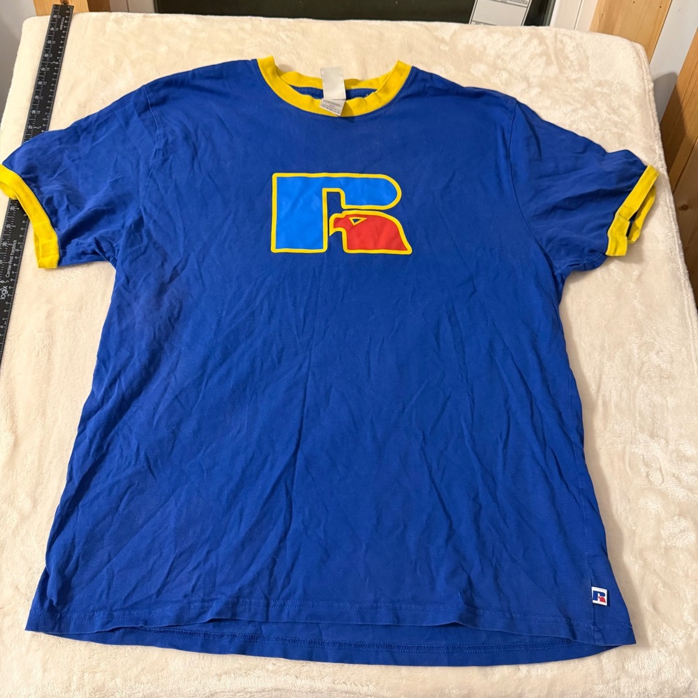 Russell Athletic Mens Ringer T-Shirt Blue Yellow Eagle Logo XXL E0-602-1